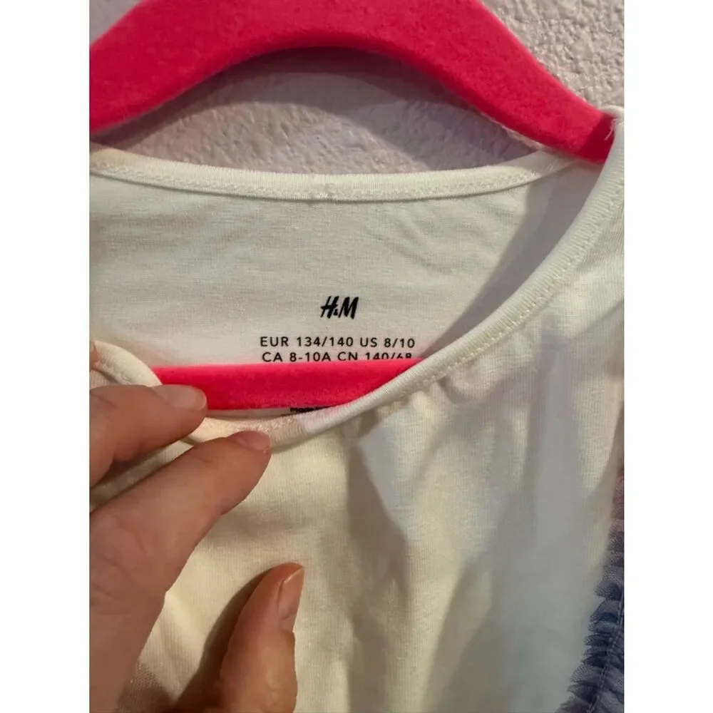 H&M White Shimmer Ruffle Top Sz 8-10